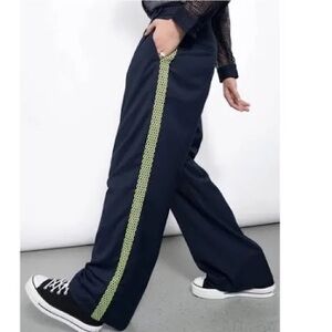 Wildfang The Empower Colorblock Wide Leg Trouser, Neon Mesh Stripe,Sz 4,Blue,NWT